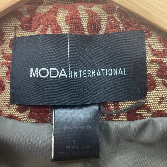 VTG Moda International Y2K Coat Orange Brown Brocade Tapestry Velvet Burnout - Picture 3 of 16